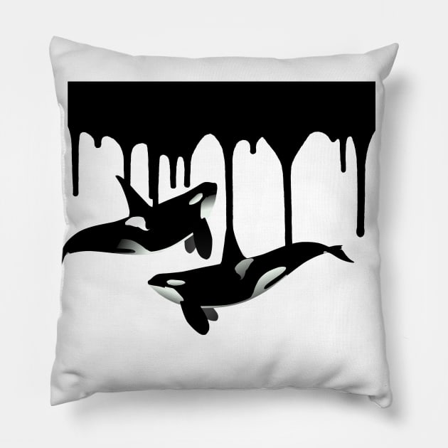 Orca Killer Whale Paint Drips Pillow by ColorFlowCreations