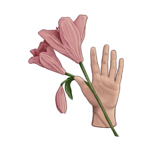 Open Hand with Pink Lilies T-Shirt