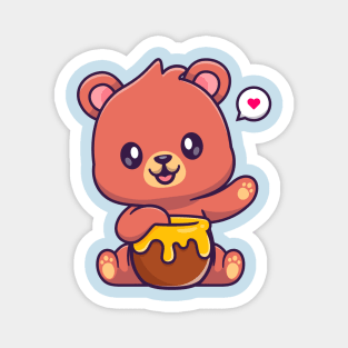 Cute Bear Eating Honey Cartoon Magnet