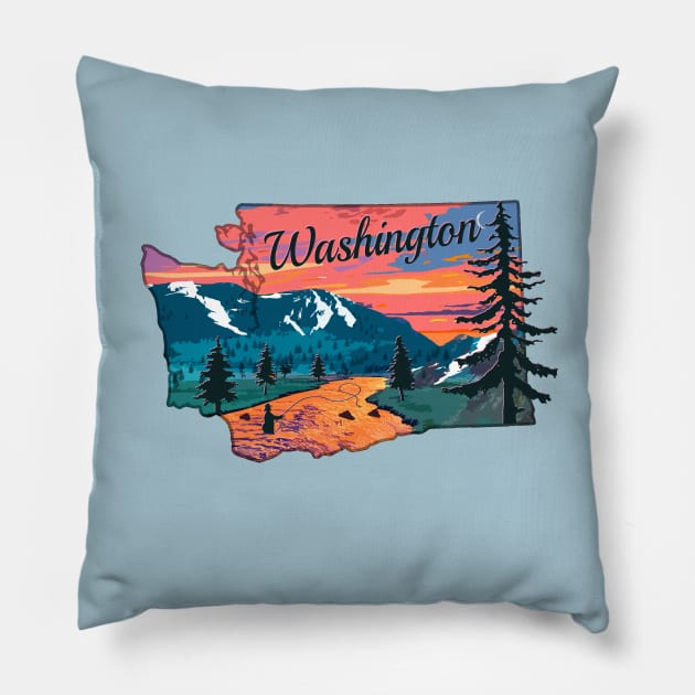 Washington Fly Fishing State River Sunset by TeeCreations Pillow by TeeCreations