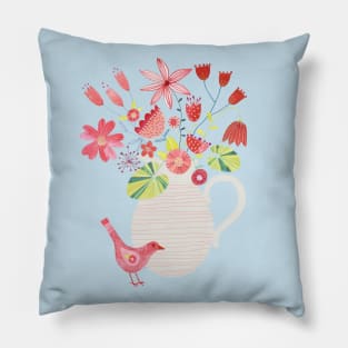 Bird with a Jug of Flowers Pillow