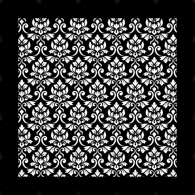 Feuille Damask White on Black Pattern by NataliePaskell