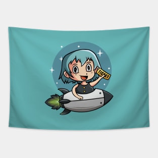 Cute Girl Riding Rocket Tapestry