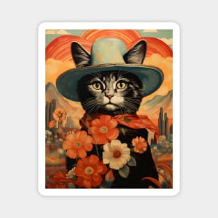 Retro Vintage Cowboy Kitty Cat - Whiskered Wild West Adventure Magnet