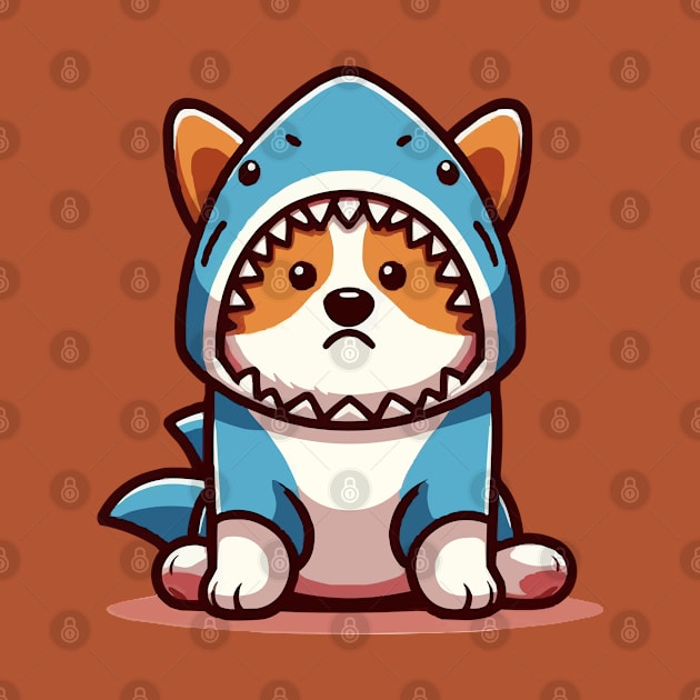 cute sad corgi in shark suit by fikriamrullah