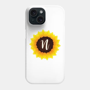 Floral Monogram N Bright Yellow Sunflower Phone Case