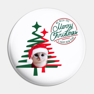 Cute Cat in Santa Hat with green and red Christmas tree ,Brafdesign Pin