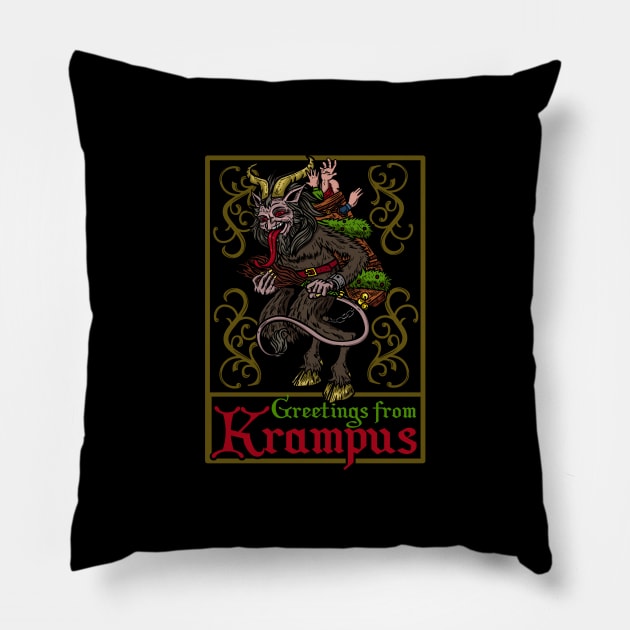 Greetings From Krampus - Christmas Devil Gift Pillow by biNutz