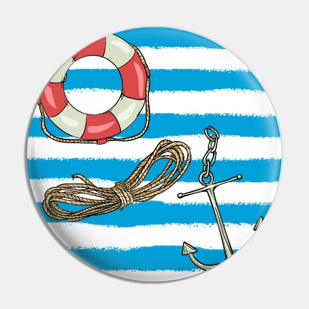 Navy pattern - Anchor, life buoys Pin by GreekTavern