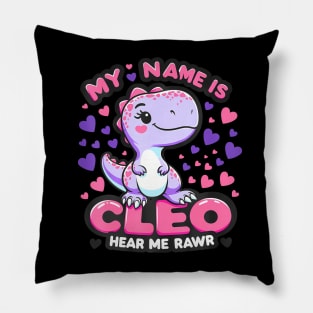 My Name Is Cleo Hear Me Roar TRex Dinosaur Hearts Pillow