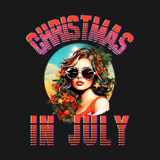 Christmas in July Retro Beach Summer Print T-Shirt