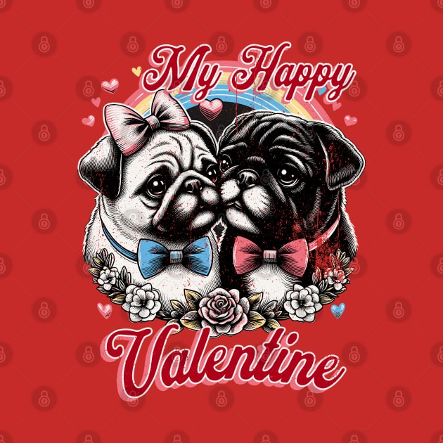 Pugs My Happy Valentine Print Art illustration Valentine dog Pug by Casually Fashion Store