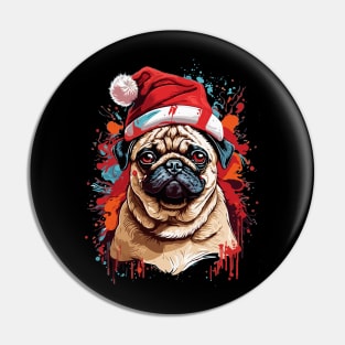 Pug Dog Christmas with Santa Hat Pin
