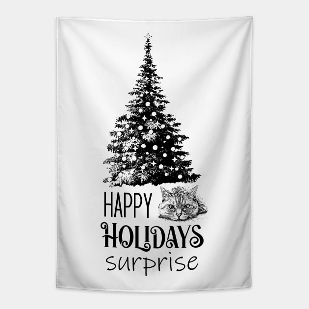 Happy Holidays with Cat Tapestry by Biophilia