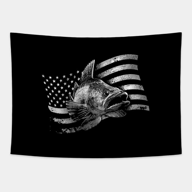 Walleye fishing vintage style USA flag Tapestry by MarkusShirts