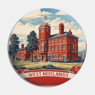 West Midlands England Vintage Travel Tourism Poster Pin