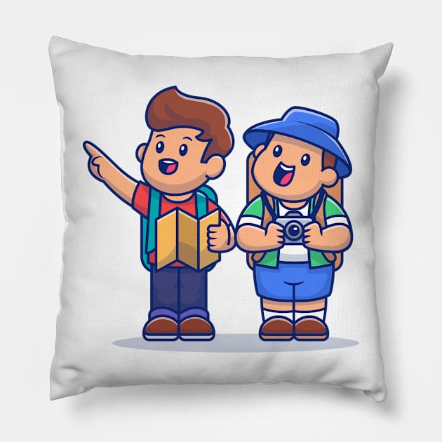 Cute Tour Guide And Tourist Pillow by Catalyst Labs