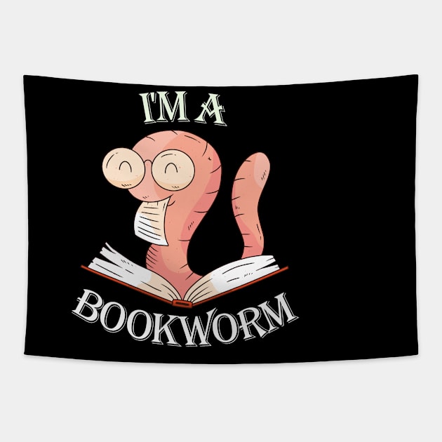 I'm a Bookworm Book Reading Cartoon Funny School Kids Gift Tapestry by peter2art