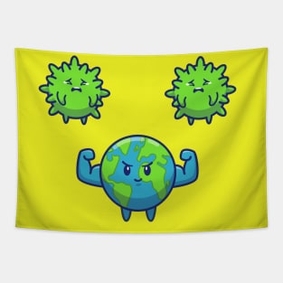 World Fighting Corona Virus Cartoon Tapestry