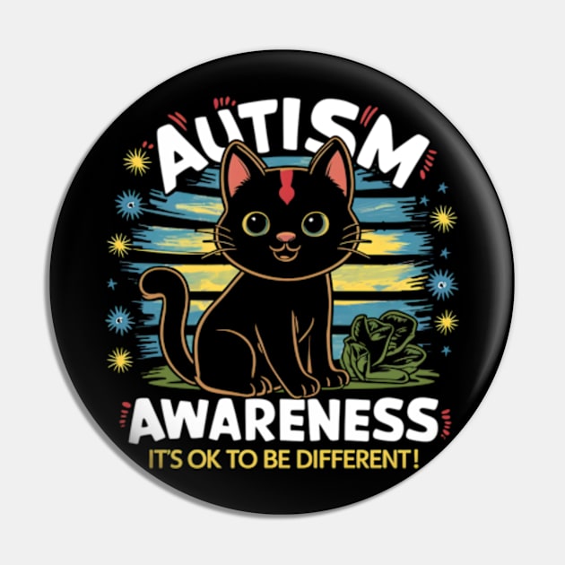 Autism Awareness Cute Cat Animal Its Ok To Be Different Pin by madara art1