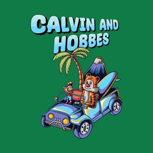 Calvin and hobbes riding a jeep goes to vacation T-Shirt