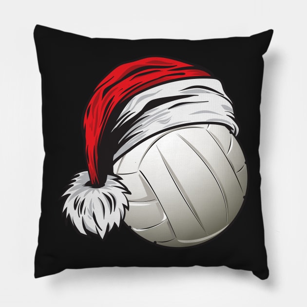 Christmas Volleyball Ball With Santa Hat Funny Sport X-mas print Pillow by theodoros20