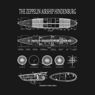 Hindenburg German Zeppelin Airship Detailed Blueprint Diagrams Gift T-Shirt