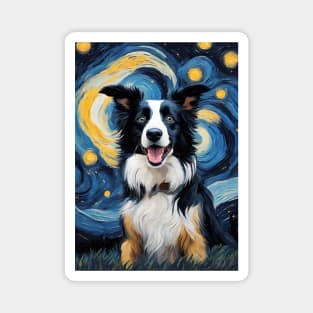 Border Collie Dog Breed Painting in a Van Gogh Starry Night Art Style Magnet