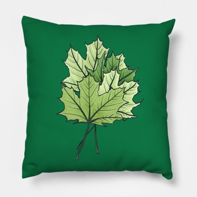 Green Maple Leaves Pillow by Boriana Giormova