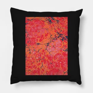 Orange red handmarbled paper Pillow