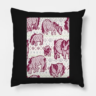 Fairisle Shetland Ponies - Red Pillow