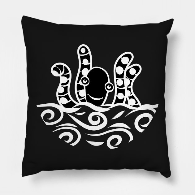 Friendly Black Octopus Cartoon Pillow by SubtleSplit