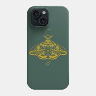 Witchy Cute Celestial Moth - Gold and Green Phone Case