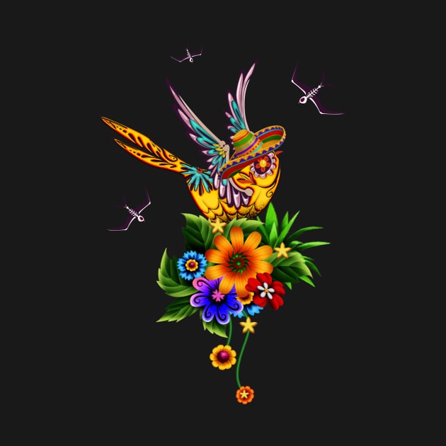 Funny sugar skull bird with hat by Nicky2342