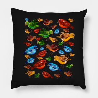 Birds of a feather flock together- colourful colorful  bird pattern Pillow