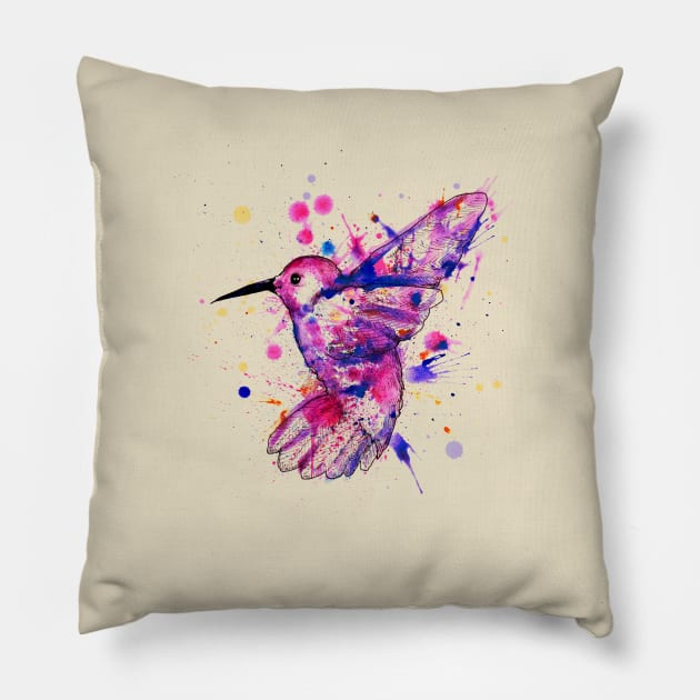 Hummingbird Watercolor Pillow by LVBart