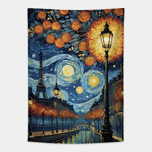 Starry Night Over Paris: Van Gogh Inspired Eiffel Tower Tapestry