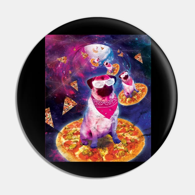 Pug On Space Pizza T-Shirt Pin by avshirtnation