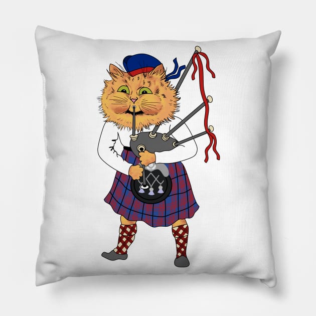 Scottish Bagpipe Playing Cat Pillow by KarwilbeDesigns