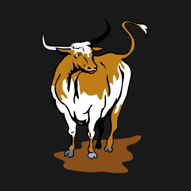 Texas Longhorn Bull Standing  Retro by retrovectors