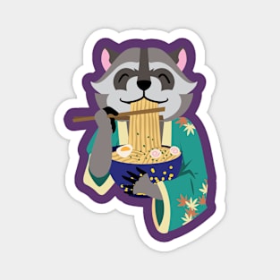 Raccoon Eating Ramen Magnet