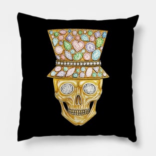 Skull head set with fancy sapphire diamond and gold. Pillow