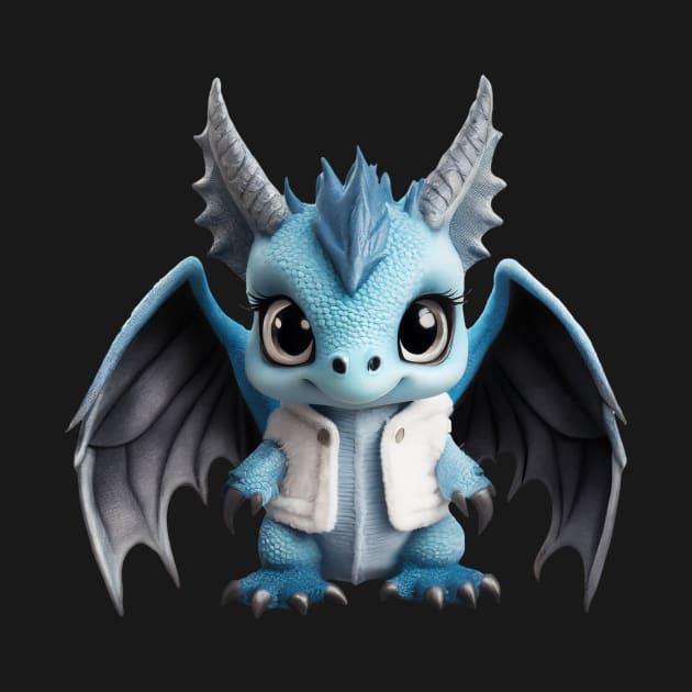 Cute Blue Baby Dragon Wearing a Warm Jacket by Cuteopia Gallery