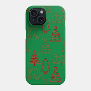 Red Christmas Trees Pattern in Green Phone Case