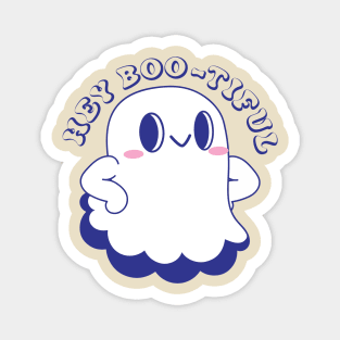 A cute little ghost saying "Hi Boo-tiful" to you Magnet