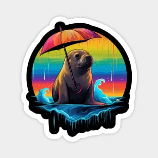 Sea Lion Rainy Day With Umbrella Magnet