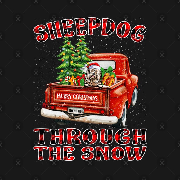 Christmas Sheepdog Through The Snow Dog Santa Truck Tree by intelus