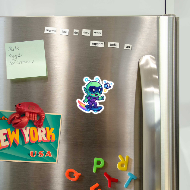 Riding Tomorrow – Cute Alien on Rainbow Space Board | Wholesome Tomorrow Sprouts Tee by Anne Lee