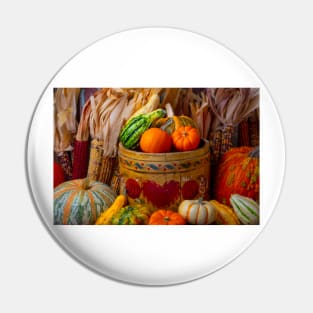 Old Folk Art Bucket With Pumpkins Pin