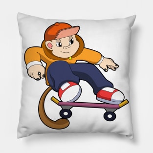 Monkey as Skater with Skateboard Pillow